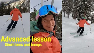 Advanced ski lesson, short turns and bumps