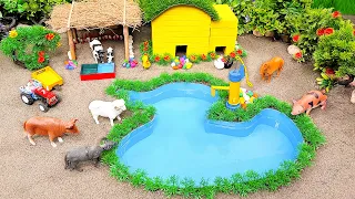 DIY mini Farm Diorama with house for Cow,Pig #11 | Mini Hand Pump Supply Water Pool for Animals