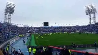 Football fans rush to the pitch at St. Petersburg. Dinamo fans' view.