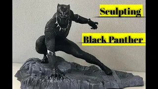 Black Panther Sculpture Timelapse || sculpting clay figures for beginners ||