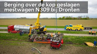 Berging over de kop geslagen mestwagen N309 Elburgerweg Dronten - ©StefanVerkerk.nl