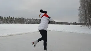 Figure skating on a frozen lake