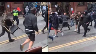 Manchester United Fans and Leeds Utd Fans Clash before the Roses rivalry