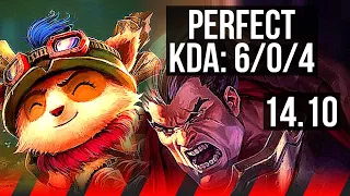 TEEMO vs DARIUS (TOP) | 6/0/4, Dominating | KR Diamond | 14.10