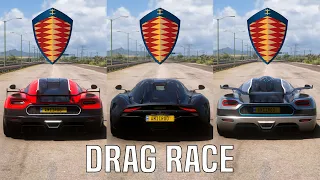 FH5 DRAG RACE: Koenigsegg Agera RS vs Koenigsegg Regera vs Koenigsegg ONE:1