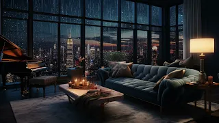 Cityscape Serenity | Night Rain on Window with Calming Piano Sounds for Cozy Vibes | City Rain