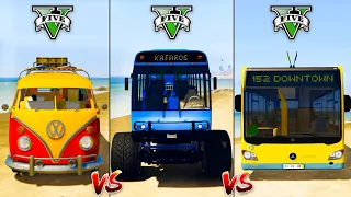 Retro Travel Bus vs Regular Bus vs Monster Bus - GTA 5 Car Mods Which bus is better?