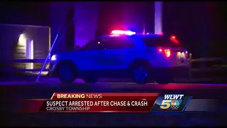 Suspect arrested after chase, crash in Crosby Township