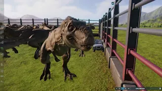 (Jurassic World Evolution 2) Trapping a bunch of t-rex in an enclosure