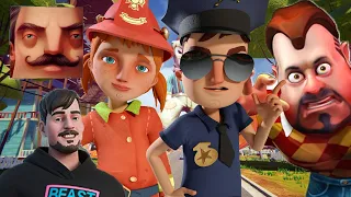 Hello Neighbor - My New Neighbor Mya Firefighter Aaron Cop Dark Riddle MrBeast History Gameplay