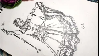 Pencil Sketch of Rajasthani Dancer // Rajasthani lady sketch