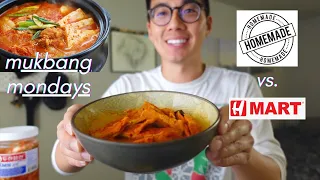 Homemade KIMCHI JJIGAE (김치찌개) vs. H MART $5 Kimchi Stew | MUKBANG MONDAYS