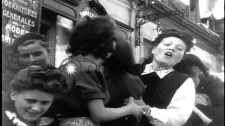 Liberated civilians cheer arrival of the American troops in Lyon,Southern France ...HD Stock Footage