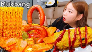 Sub)Real Mukbang- Spicy Sausage Stew🥘(Kielbasa , Noodles) & Rolled Omelet🧈 & Beer 🍺 ASMR Korean Food