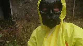 Yellow Hazmat Suit Gas Mask Gardening