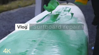 サーフボードリペア11日間 半分折れかけ・超劣化、フォーム移植｜Surfboard repair｜DIY【Vlog さんかくまどfilm #40】