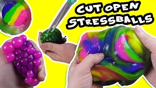 SURPRISE TOYS Cutting Open Squishies STRESS BALLS to Make FLUFFY Rainbow SLIME - DIY