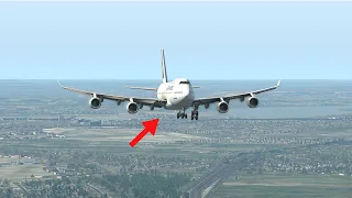 Boeing 747 Emergency Landing Missing Left Landing Gear | Xplane11