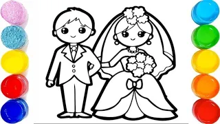 Wedding Couple 👰🤵 Drawing, painting and coloring for preschool kids and toddlers