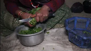 Cooking green organic vegetables in village ll Primitive technology ll Rural life