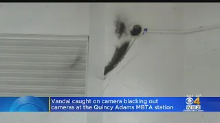 Vandal caught on camera after blacking out MBTA security camera