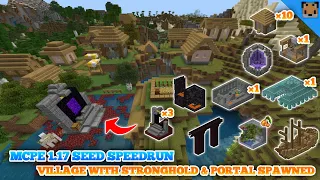 Minecraft pe 1.17 seed speedrun - Village with Stronghold & Portal at spawn / Bastions & Fortress !!