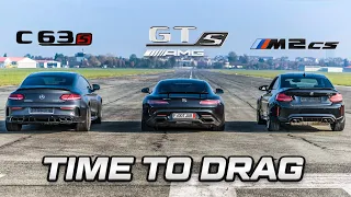 BMW M2 CS vs AMG C63 S vs AMG GTS - TIME TO DRAG