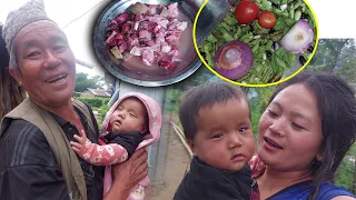 Father & son are happy | Pork & Green Beans recipe Eating सुङ्गुर को मासु र हरियो सिमी को तरकारी