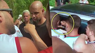 Felipe Melo e Jorge sendo cobrados em protesto realizado por torcedores do Fluminense