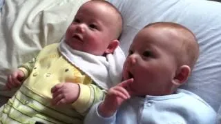Twin babies laughing at mom's sneeze
