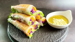 Healthy Veggies Shrimp Roll with Peanut Dipping Sauces