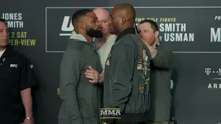 UFC 235: Tyron Woodley vs. Kamaru Usman Media Day Staredown - MMA Fighting