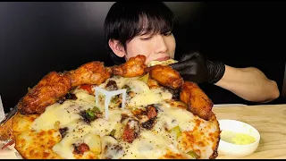 SUB)청년피자 신메뉴 메가모짜 치즈디쉬 치킨 스파게티🍕🍗 🍝 먹방 Mega mozza cheese dish pizza & chicken & pasta Mukbang ASMR