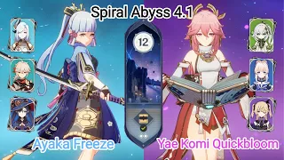 C0 Ayaka Freeze & C0 Yae Kokomi Quickbloom - Spiral Abyss 4.1 - Floor 12 9 stars Genshin Impact