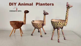How to Make Cute Giraffe animal  Planter Made with coconut shell bamboo stick  | DIY Planter