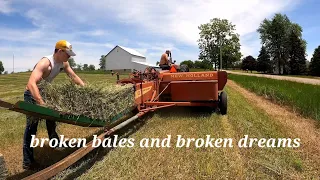 Bailing Hay with farmall M and New holland hayliner 269