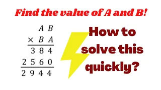 If AB multiplied by BA has the calculation of 384 + 2560 = 2944, what are the values of A and B?