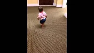 Baby runs into wall learning to walk