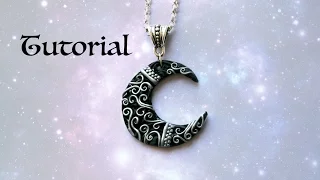 Ornate Crescent Moon DIY Pendant | Polymer Clay Jewelry / Jewellery Tutorial