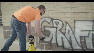 Remove graffiti from masonry protected with Blok Guard and Graffiti Control