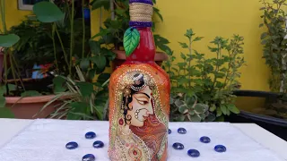 BOTTLE ART|| WINE BOTTLE DECOUPAGE WITH GLUE|| #SHORTS