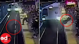 Man Saved on Train Tracks in Incredible Last-Second Rescue