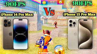 iPhone 14 Pro Max Vs iPhone 15 Pro Max Bgmi Test | 90FPS Vs 90FPS | 1v1 challenge Bgmi