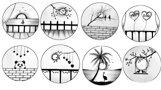 Easy 8 Circle Scenery Drawing Ideas / Pencil Drawing / Circle Drawing Scenery / Nature Landscape