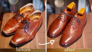 Subtitled | Shoe repair |  The damaged and faded rag shoes have been revived! | Shoe polish
