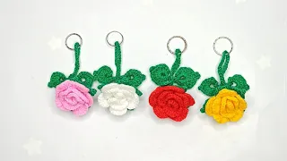 🌺Super gift idea !!!🌺 Crocheted KEYCHAIN - FLOWER - ROSE crochet 🌺Detailed lesson