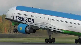 Uzbekistan Airways Boeing 767-33P(ER) fall morning takeoff from St. Petersburg airport.