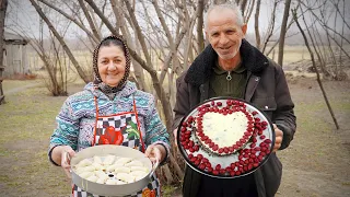 Grandma made Heart Cake and Manti for Grandpa in the Village
