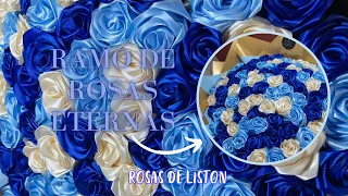 DIY RAMO DE ROSAS ETERNAS🌹ROSAS DE LISTON🌹🩵