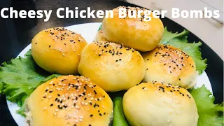 Cheesy Chicken Burger Bombs/Chicken Stuffed burgers/ Easy stuffed Burger Buns